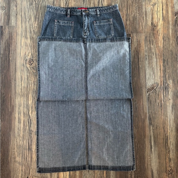 Unionbay Maxi Jean Skirt Juniors Sz 13 Side Slits Blue Dark Wash Denim Y2K Vtg - Picture 8 of 14